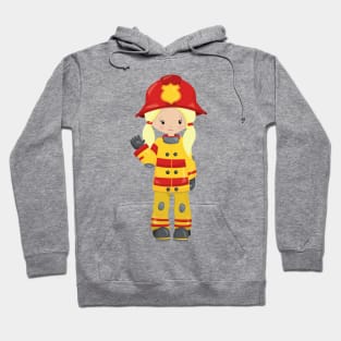 Girl Fireman, Female Firefighter, Blonde Hair Hoodie